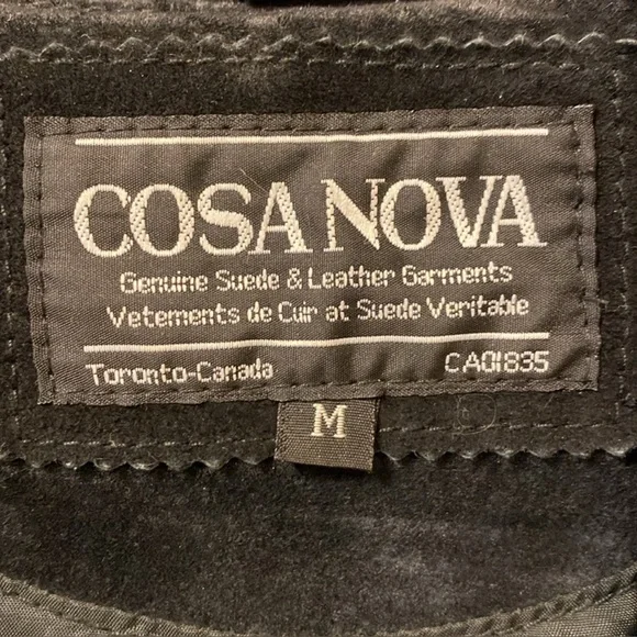 Vintage Cosa Nova Black Suede Leather Fringe Bomber Coat with Floral Print M L - Picture 5 of 12